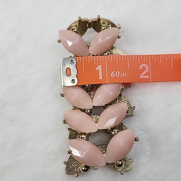 Vintage Stretch Bracelet Linked Pink Acrylic Gems with Gold Tone Metal 9" - Picture 11 of 13